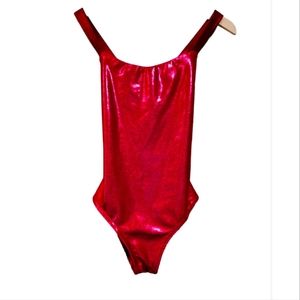 Hot pink purple linning Metallic one piece swim body suit.